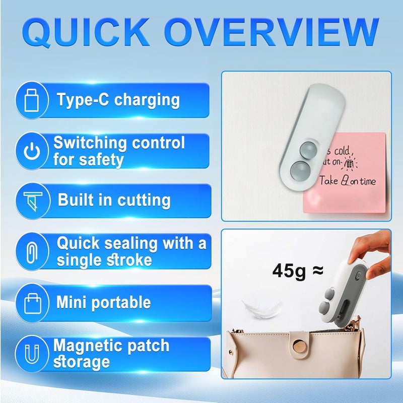 COMTAR 2 in 1 Mini Bag Sealer Rechargeable Chip Bag Sealer with Cutter, Portable USB C Heat Sealer Resealer Machine for Chip, Plastic Bags Heat Seal Tool for Snacks (For Home&Kitchen √ Pet √) - Image 4